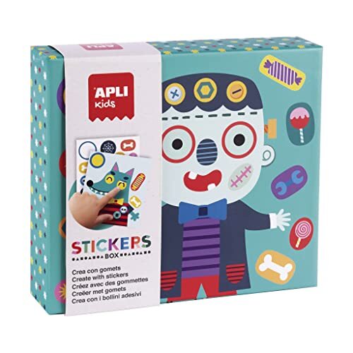 Apli Kids 19139 - Gomets Set in verschillende vormen in kartonnen model stickerset ter completering van de illustraties, monsterkleur (19139)