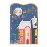 Draeger Paris Muziek-felicitatiekaart, Vrolijk Kerstdorp, wekker, goede feesten, warm gouden afwerking, 12 x 17 cm, Made in Engeland, inclusief envelop, FSC®-papier