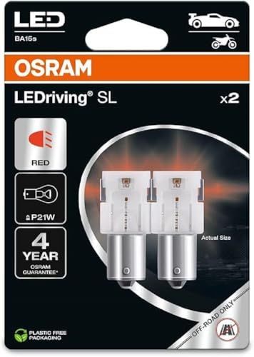 OSRAM LEDriving SL, P21W, Rood, Dubbele Blister (2 lampen), LED Retrofit, alleen offroad gebruik