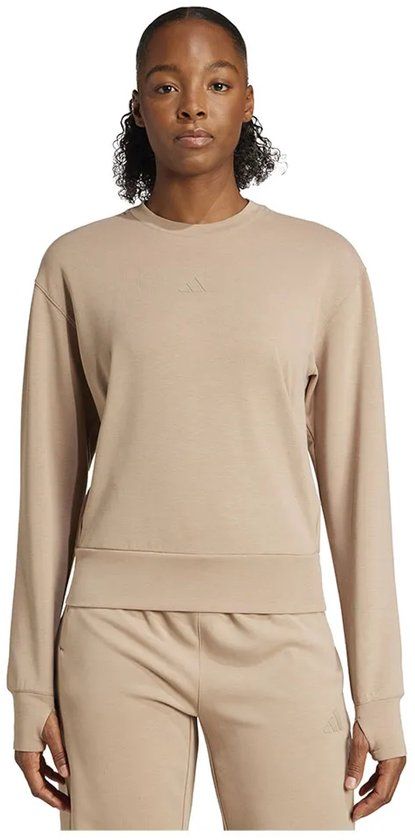 Adidas Designed For Training Warm-up Crewneck Sweatshirt Beige M Vrouw