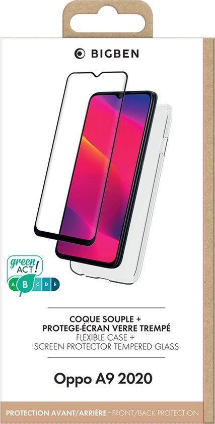 Bigben Connected, Transparante Back Cover met 9H Anti-Shock Tempered Glass voor Oppo A9 / A5