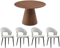 Vente-unique Set van tafel ANTALIZA + 4 stoelen NIYAMA - Donker naturel en grijs