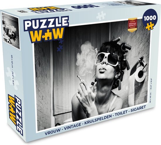 MuchoWow Puzzel Vrouw - Vintage - Krulspelden - Toilet - Sigaret - Legpuzzel - Puzzel 1000 stukjes volwassenen - Sinterklaas cadeautjes - Sinterklaas voor grote kinderen