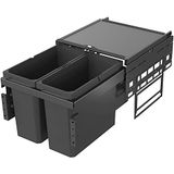 VAUTH-SAGEL Envi Space inbouw vuilnisemmer 2 vakken, volledig uittrekbaar afvalemmer met demping en geïntegreerde zelfsluitend 2 x 16 liter, kunststof lavagrijs