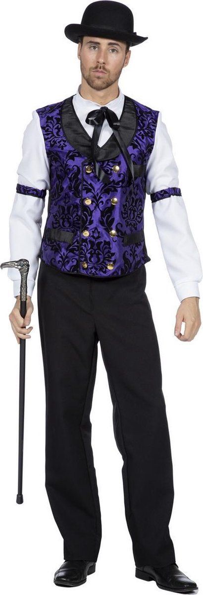 Wilbers The Gambler Purple overhemd zwart/paars - Polyester - Paars - Heren - Maat: Niet relevant