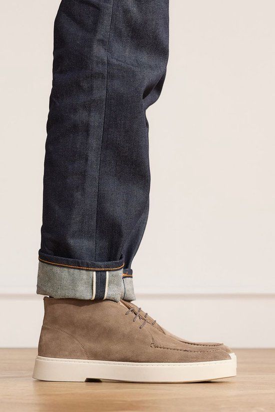 Manfield Heren Taupe Suède Veterboots Maat 45
