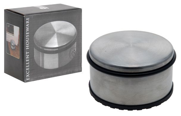 Excellent houseware Heavy Duty Door Stopper Stainless Steel Doorstop Portable Round with Rubber Base