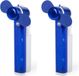 Merkloos Set van 2x stuks zak ventilator/waaier blauw met water verstuiver - Mini hand ventilators van 16 cm