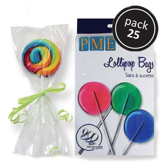 PME Lollipop zakjes met zilveren strikjes 15x9 5cm 25st