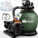 tillvex Syst ème de filtre à sable 13.200L/h jusqu'à 40.000L + 1200g Boules filtrantes | Installation de filtre à sable vanne 7 voies & Adaptateur Ø32-38mm | Filtre de piscine avec affichage de pression | Filtre à sable piscine (Vert)