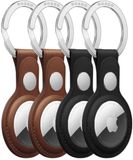 Rosso Lot de 4 Housse Porte-clés en Cuir Véritable Deluxe pour Apple AirTag | Pendentif | Étui Marron et Noir