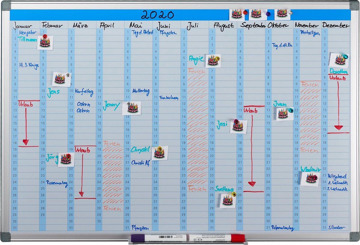 Relaxdays whiteboard planner - magneetbord - 60 x 90 cm - wit