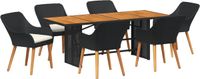 vidaXL Tuineetkamerset, 7-delig, polyrotan, zwart
