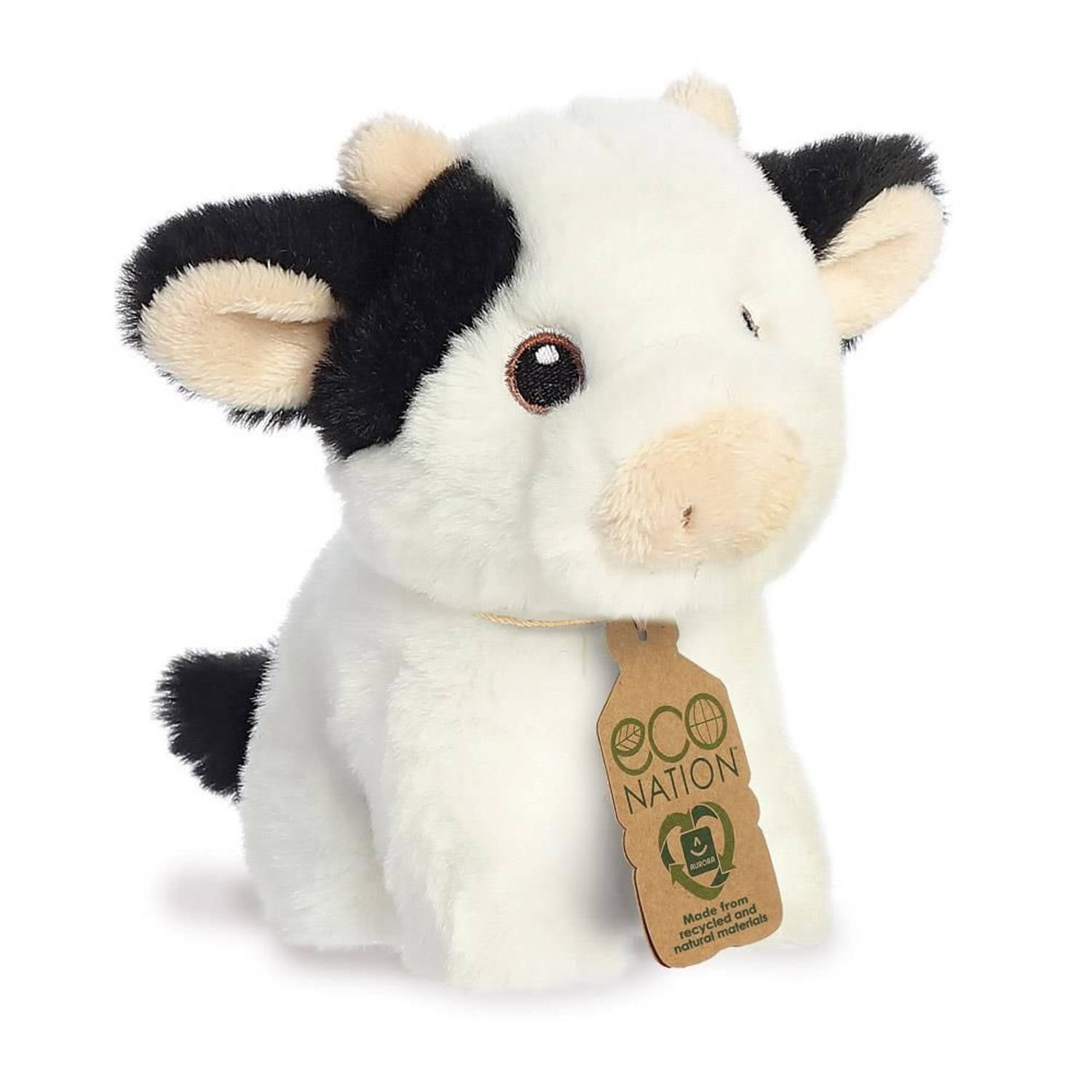 Aurora Pluche dieren knuffels koe van 13 cm - Knuffeldieren koeien speelgoed