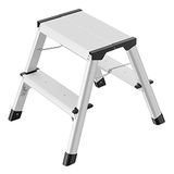 Hailo D60 StandardLine Alu dubbele treden trapladder - 2-traps opklapbare trap met soft-grip-zolen en klapblokkering - werkhoogte tot 240 cm - gewicht 2 kg - zilver