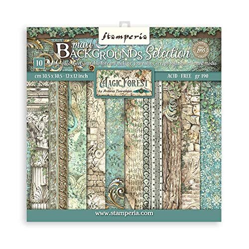 Stamperia International SBBL131 Scrapbooking Pad 10 vellen cm 30,5x30,5 (12"x1") Maxi Background selection-Magic Forest, multicolour, 5cm