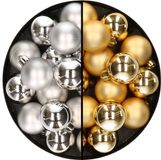 Decoris Kleine kerstballen - 32x st - goud en zilver - D4 cm - plastic - kerstversiering
