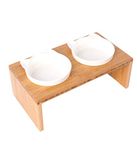 Dehner Dubbele kattenbak, ca. 27 x 15 x 9 cm, elk 175 ml, bamboe/melamine, wit