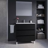 Saniclass Chaci PLUS Badkamermeubelset - 80x86x46cm - keramische wastafel wit - 1 ovale wasbak - 1 kraangat - 3 lades - rechthoekige spiegel - mat zwart