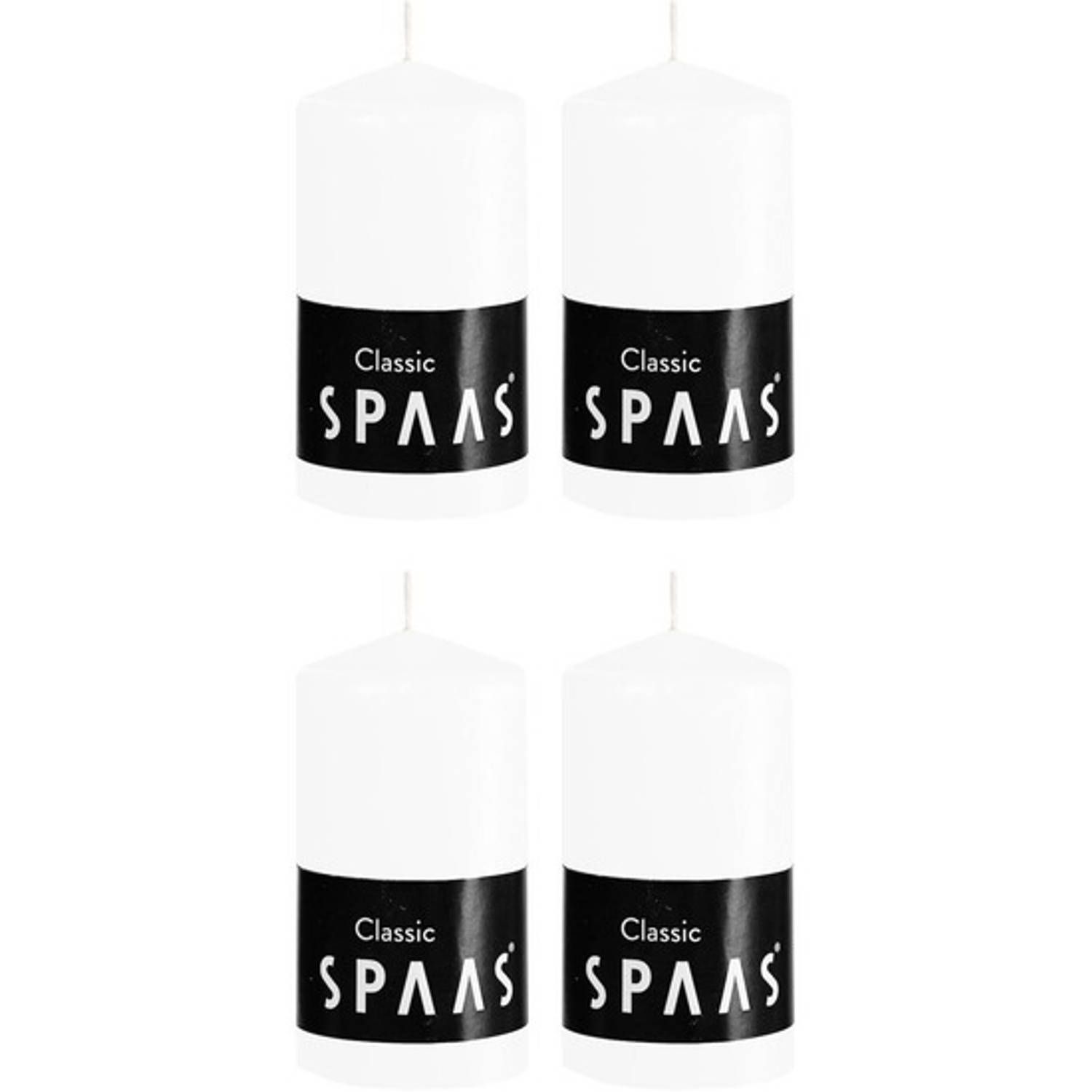 Spaas 4x Witte cilinderkaarsen/stompkaarsen 6 x 10 cm 25 branduren