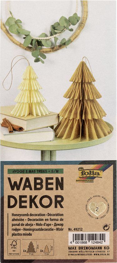 Folia Honingraatdecoratie hygge kerstbomen, set van 2, maten klein/middel.