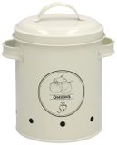 Gerimport Uien bewaar pot/blik - metaal - creme - 17 x 20 cm