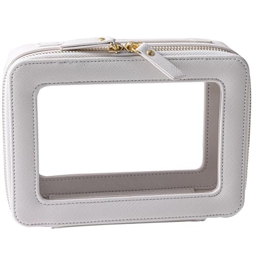 SANHECUN Toilettas waterdichte cosmetische organizer met opknoping haak voor reizen, Wit, Carry on 8 inch, Waszak