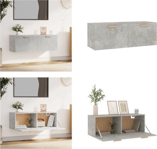 vidaXL Wandkast 100x36,5x35 cm Bewerkt Hout Grijs
