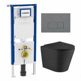 Geberit QeramiQ Dely Toiletset - 36.3x51.7cm - Diepspoel - Rimless - Geberit UP720 Inbouwreservoir - Softclose Toiletzitting - Bedieningsplaat Licht Grijs - Rechthoekige Knoppen - Mat Zwart