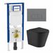 Geberit QeramiQ Dely Toiletset - 36.3x51.7cm - Diepspoel - Rimless - Geberit UP720 Inbouwreservoir - Softclose Toiletzitting - Bedieningsplaat Licht Grijs - Rechthoekige Knoppen - Mat Zwart