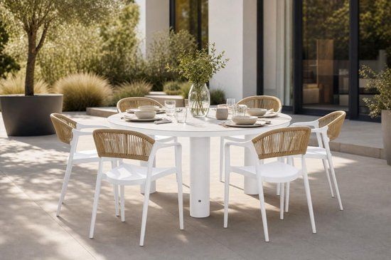 Domani Furniture Tuinset Ronde tuintafels 6 personen 150 cm Kunststof Wit Toscano/Arancia