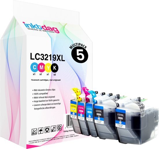 inktdag Huismerk Brother LC-3219XL Inktcartridge Multipack van 5 Hoge capaciteit pack 2 LC-3219XLBK zwart 1 LC-3219XLC cyaan 1 LC-3219XLM magenta 1 LC-3219XLY geel