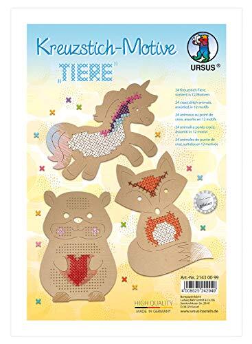 Ursus 21430099 kruissteek dieren, met 24 vellen kraftkarton 250 g/m², in 12 verschillende motieven, inclusief knutselhandleiding, ideaal voor beginnende breien, bruin