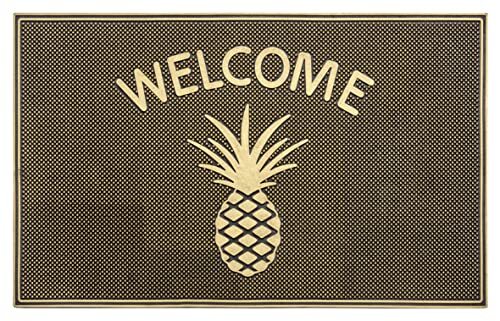 Hanse Home Mix Mats Deurmat voor binnen en buiten, 45 x 75 cm – voetmat, vuilvangmat, welkom, ananas-design, deurmat, weerbestendig, antislip, voor entree en buiten, zwart, goud