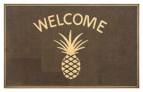 Hanse Home Mix Mats Deurmat voor binnen en buiten, 45 x 75 cm – voetmat, vuilvangmat, welkom, ananas-design, deurmat, weerbestendig, antislip, voor entree en buiten, zwart, goud