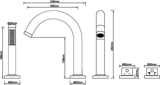 Wiesbaden Caral Inbouw Badrandkraan Afbouwset 4-Gats - Geborsteld Messing