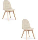 LEOBERT BORA Eetkamerstoelen – Set van 2 – Beige Velvet – Beukenhouten Poten