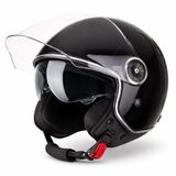 VINZ Helmets Tobia Scooterhelm / Motorhelm met Zonnevizier - Jethelm Brommer & Snorscooter - Licht - Glans Zwart - XL