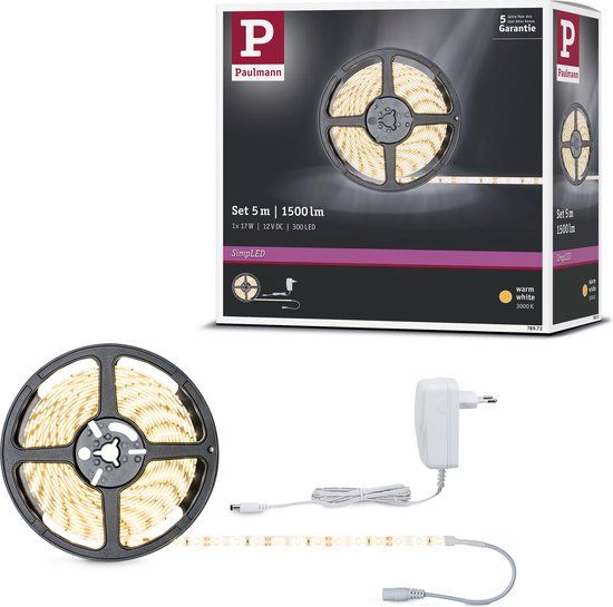 Paulmann SimpLED LED Strip Set - 5m - 17W - Warm White - Dimmable