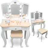 Mamabrum XXL Houten Kaptafel met LED-Verlichting, Krukje en Accessoires voor Kinderen