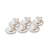 Karaca Afra Koffiemok voor 6 personen, 90 ml, elegant koffieservies voor gezellige uurtjes, bevat 6 koffieglazen met een inhoud van elk 90 ml en 6 bijpassende borden