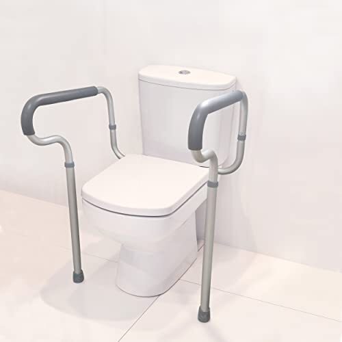 Dunimed Toiletten Wandsteungreep, WC-ondersteuning, in hoogte verstelbare opstahulp met antislip rubberen handgrepen en rubberen voetjes - eenvoudige montage