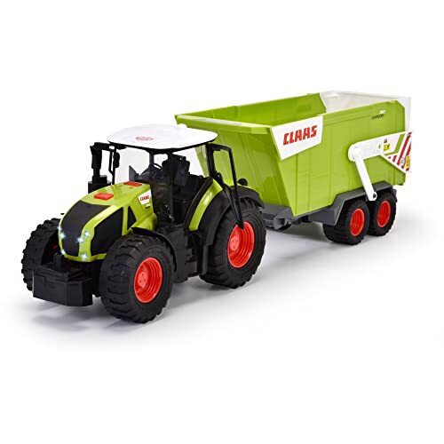 Dickie Toys - Claas tractor met aanhanger (64 cm) - grote speelgoedtrekker met vrijloopmechanisme voor kinderen vanaf 3 jaar, boerderijvoertuig met licht & geluid en vele functies