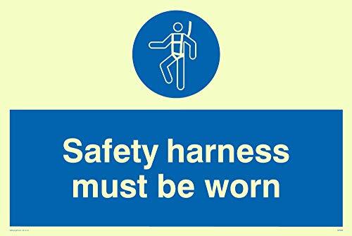 Viking Signs Viking Signs MP298-A6L-P "Safety Harness must be Worn" Sign, Semi-Rigid Photo luminescent Kunststof, 100 mm H x 150 mm W