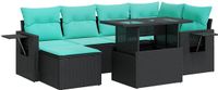 vidaXL 7-delige tuinbankset met kussens, zwart, polyrotan en acacia