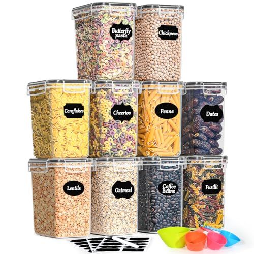 GoMaihe Voorraaddozen, 1,6 liter, 10 stuks, luchtdichte opbergdoos van plastic met deksel, voorraadpotten voor het bewaren van pasta, muesli, rijst, meel en voor voer van huisdieren, herbruikbaar
