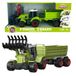 Tractor de jeu verte sans marque avec chargeur frontal et remorque, 3 ans+