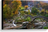 Merkloos / Sans marque Take your time Canvas - Bomen - Huizen - Brug - Water - Waterval - Planten - Landschap - 60x40 cm Foto op Canvas Schilderij (Wanddecoratie op Canvas)