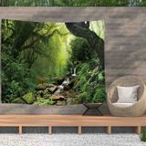 Ulticool Wandkleed 200x150 cm – Natuur Bos Waterval Jungle – Met Bevestigingspinnen - voor Binnen / Buiten - Tuinposter Wandtapijt Buitenkleed Decoratie Schilderijen Posters Boom Eco Planten - Gadgets Vrouw Mannen Jongen - Groen