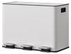 Système de tri des déchets - Poubelle pour la cuisine - 45 litres - Inox - 3 compartiments - 3 pédales - Fermeture douce du couvercle - Blanc